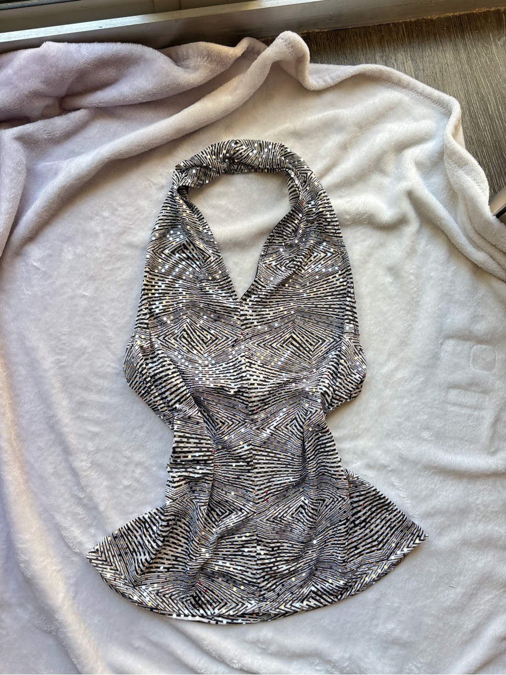 CDC Sleeveless Halter Sequin Party Top with Stripes  - Black white & Silver